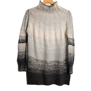 😊Anthropology Alpaca Wool Blend Oversize Sweater Gray Ombre Stripe Sz M EUC